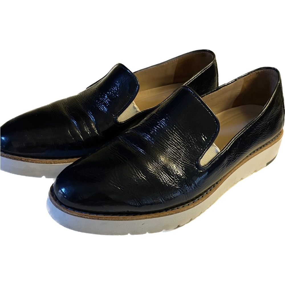 Johnston & Murphy Navy Crinkle Patent Penelope Leather Flex Loafer Size 6.5